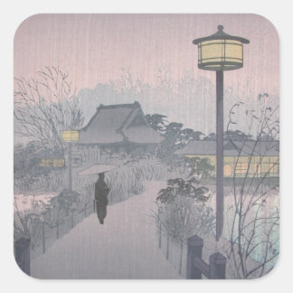Pegatina Cuadrada Lluvia del crepúsculo en el camino a Shinobazu en