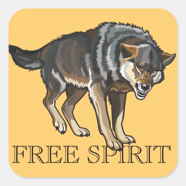 Pegatina Cuadrada lobo (Anverso)