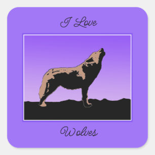 Pegatina Cuadrada Lobo al atardecer - Arte de vida salvaje original