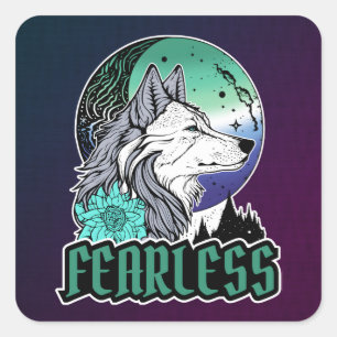 Pegatina Cuadrada Lobo bajo la luna en colores de bandera gay