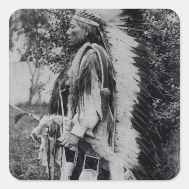 Pegatina Cuadrada Lobo blanco, jefe comanche, c.1891-98 (Anverso)