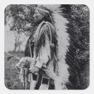 Pegatina Cuadrada Lobo blanco, jefe comanche, c.1891-98
