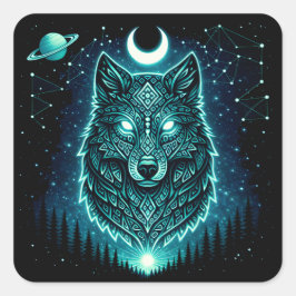 Pegatina Cuadrada Lobo Celestial – Galaxia de Vida Silvestre Aullido