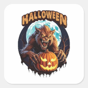 Pegatina Cuadrada Lobo humano de Halloween