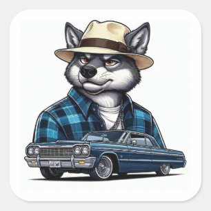 Pegatina Cuadrada Lobo Lowrider