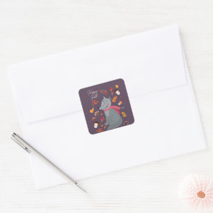 Pegatina Cuadrada Lobo otoñal lindo con texto personalizado