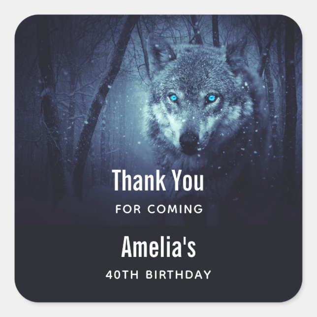 Pegatina Cuadrada Lobo salvaje con hermosos ojos azules gracias (Anverso)