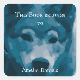 Pegatina Cuadrada Lobo solitario azul este libro pertenece a