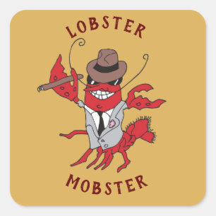 Pegatina Cuadrada Lobster Mobster 🦞 Funny Personalizado Gangster