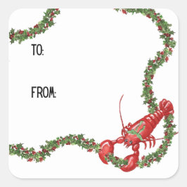 Pegatina Cuadrada Lobsters and Holly Boughs Sticker