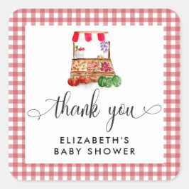 Pegatina Cuadrada Locally Grown Baby Shower Carrots Gingham