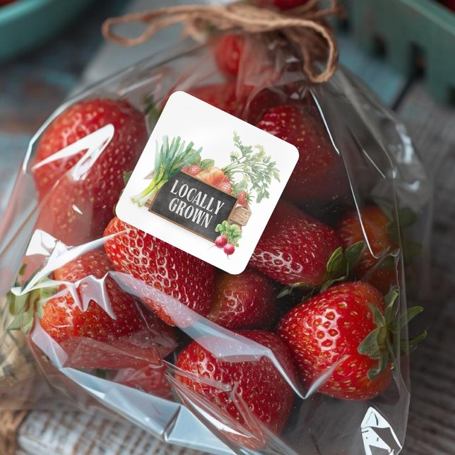 Pegatina Cuadrada Locally Grown Rustic Farmer's Market (Subido por el creador)