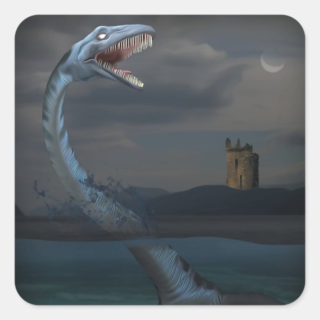 Pegatina Cuadrada Loch Ness Monster (Creeptid) (Anverso)