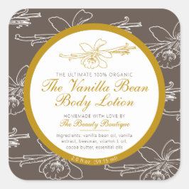 Pegatina Cuadrada Loción corporal casera de vainilla marrón