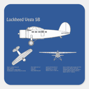 Pegatina Cuadrada Lockheed Vega 5B - Planes de avión ABD