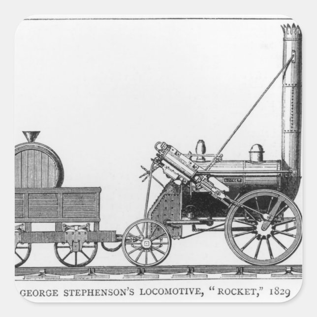 Pegatina Cuadrada Locomotora de George Stephenson, 'Rocket', 1829 (Anverso)