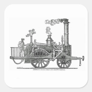 Pegatina Cuadrada Locomotora de vapor temprano