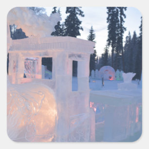 Pegatina Cuadrada locomotora Escultura de hielo invierno congelado a