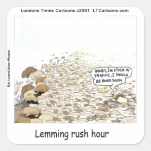 Pegatina Cuadrada Locura de Hora de Lemmings Divertido