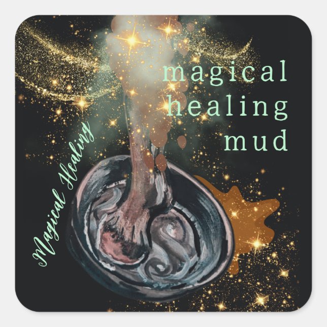 Pegatina Cuadrada lodo mágico de curación para caballos (Anverso)