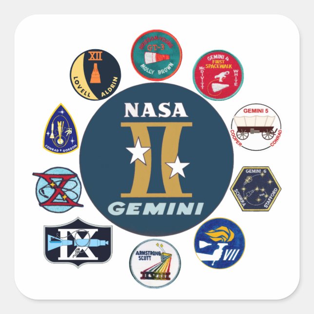 Pegatina Cuadrada Logo conmemorativo de Gemini (Anverso)