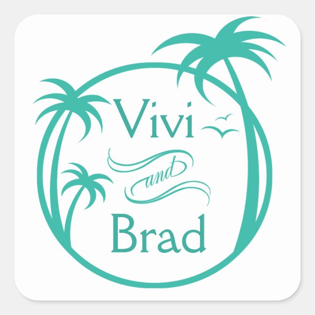 Pegatina Cuadrada Logo de Beach Surf Palm | aqua (Anverso)