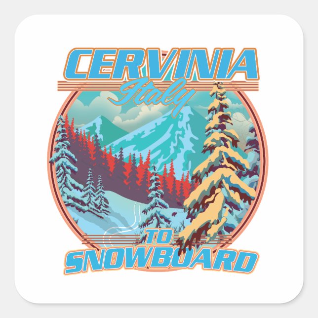 Pegatina Cuadrada Logo de Cervinia italy Snowboarding (Anverso)