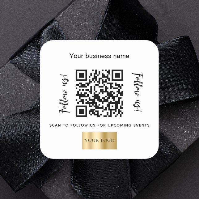 Pegatina Cuadrada Logo de código qr de nombre comercial blanco (Subido por el creador)