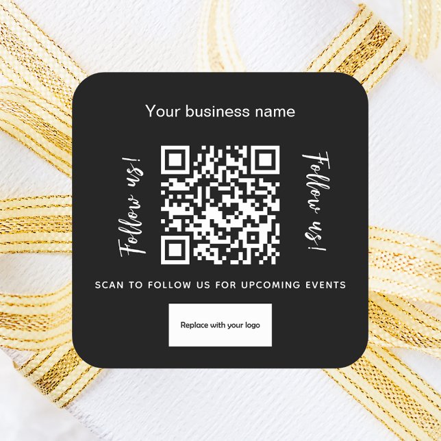 Pegatina Cuadrada Logo de código qr de nombre de negocio blanco negr (Subido por el creador)