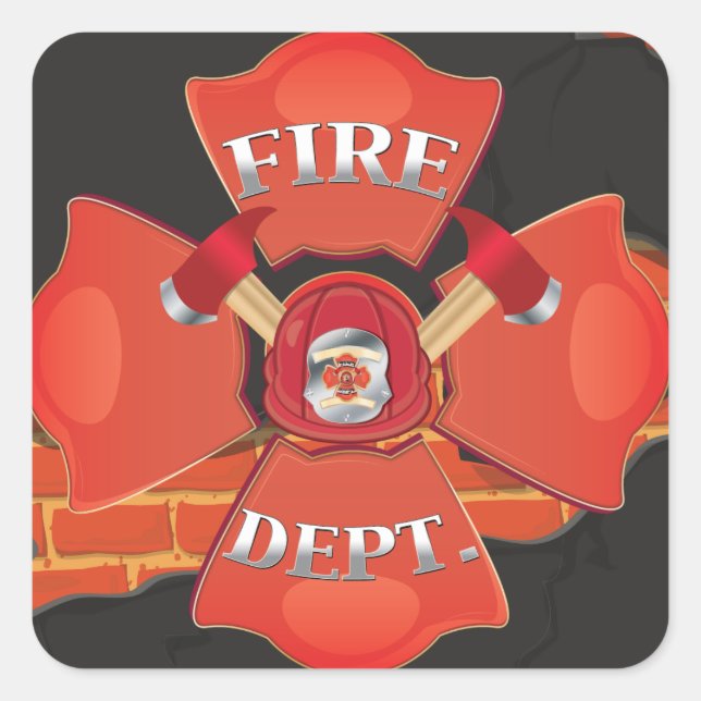 Pegatina Cuadrada Logo De Fire Dept (Anverso)