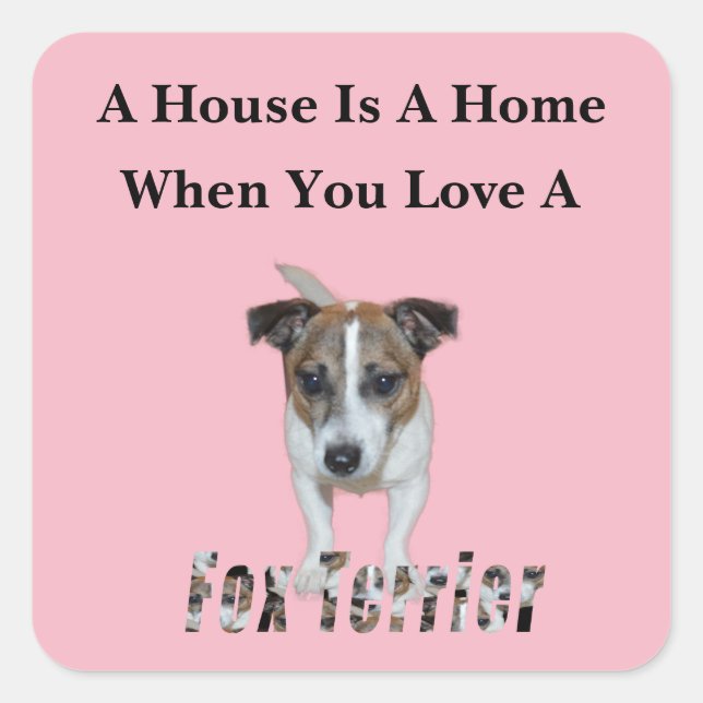 Pegatina Cuadrada Logo De Fox Terrier Y Fox Terrier Love, Rosa (Anverso)