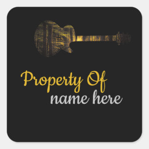 Pegatina Cuadrada Logo de Guitarra Acústica Personalizado 