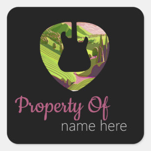 Pegatina Cuadrada Logo de Guitarra Acústica Personalizado