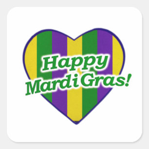 Pegatina Cuadrada Logo de Happy Mardi Gras