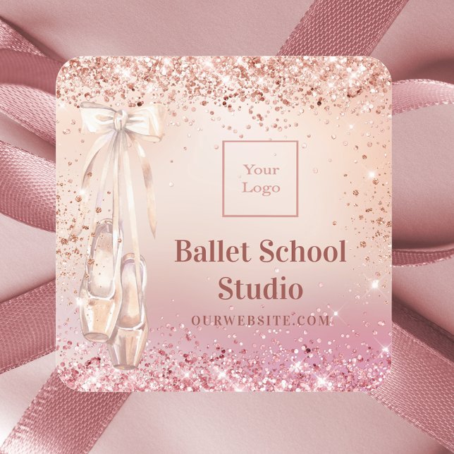 Pegatina Cuadrada Logo de la escuela de baile de ballet rosa de oro  (Subido por el creador)