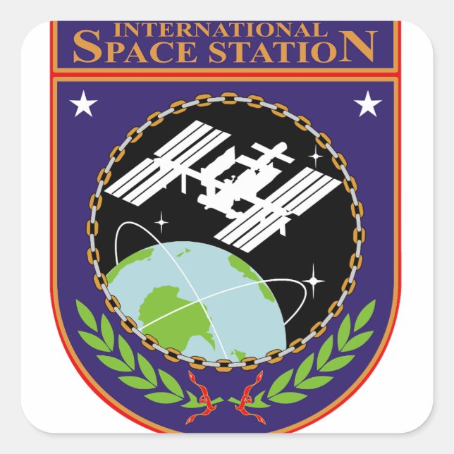 Pegatina Cuadrada Logo de la Estación Espacial Internacional Insigni (Anverso)