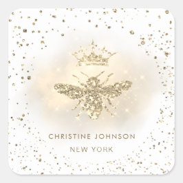 Pegatina Cuadrada logo de la reina purpurina falsa