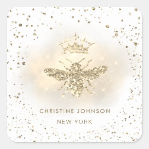 Pegatina Cuadrada logo de la reina purpurina falsa