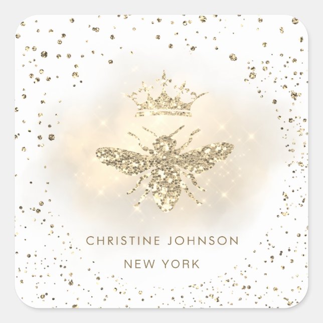 Pegatina Cuadrada logo de la reina purpurina falsa (Anverso)