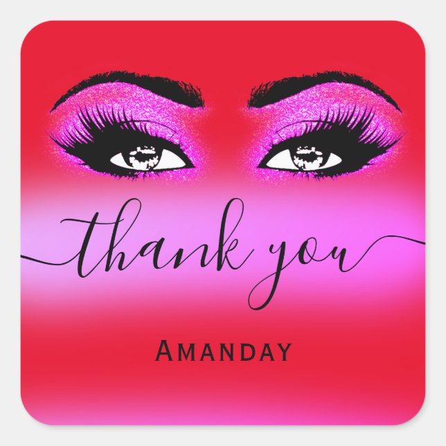 Pegatina Cuadrada Logo de la tienda roja rosada de agradecimiento (Anverso)