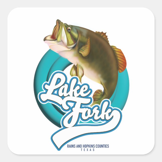 Pegatina Cuadrada Logo de Lake Fork Texas Fishing. (Anverso)