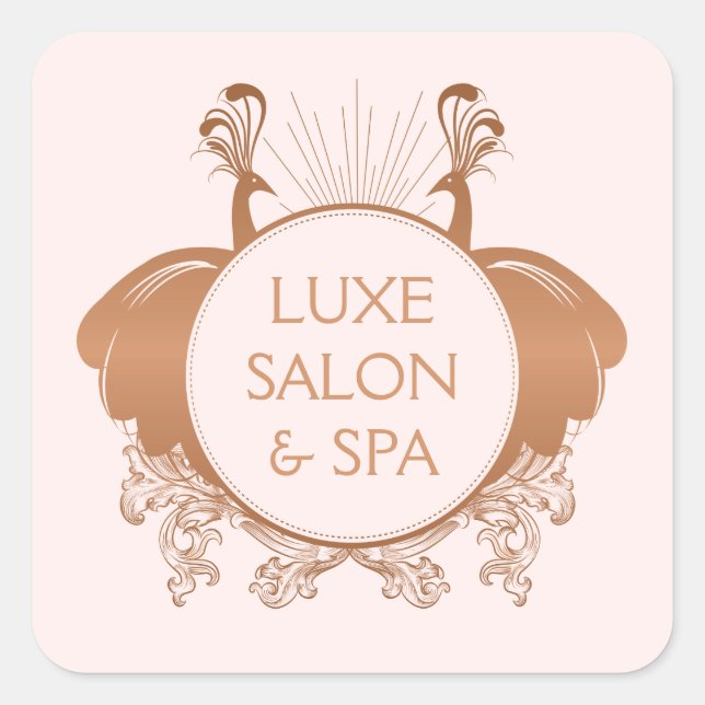 Pegatina Cuadrada Logo de Peacocks Art Nouveau Rosa oro/rosa (Anverso)