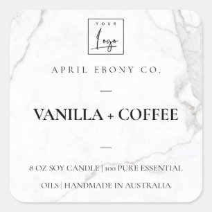 PEGATINA CUADRADA LOGO DE PIEDRA DE MÁRMOL BLANCO SENCILLO Y ELEGANT