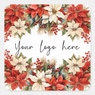 Pegatina Cuadrada Logo de Poinsettias Navidades