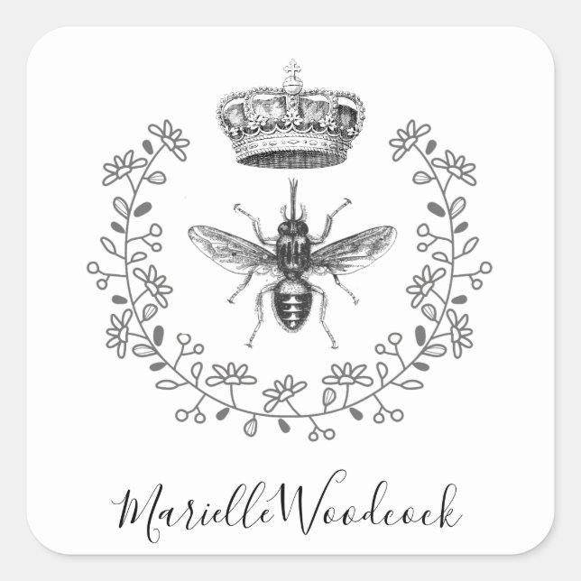 Pegatina Cuadrada Logo de Queen Bee Crown (Anverso)