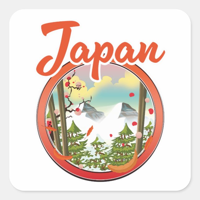 Pegatina Cuadrada Logo de viaje de Japón (Anverso)