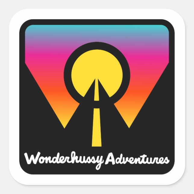 Pegatina Cuadrada Logo de Wonderhussy Adventures Sunset Horizon (Anverso)