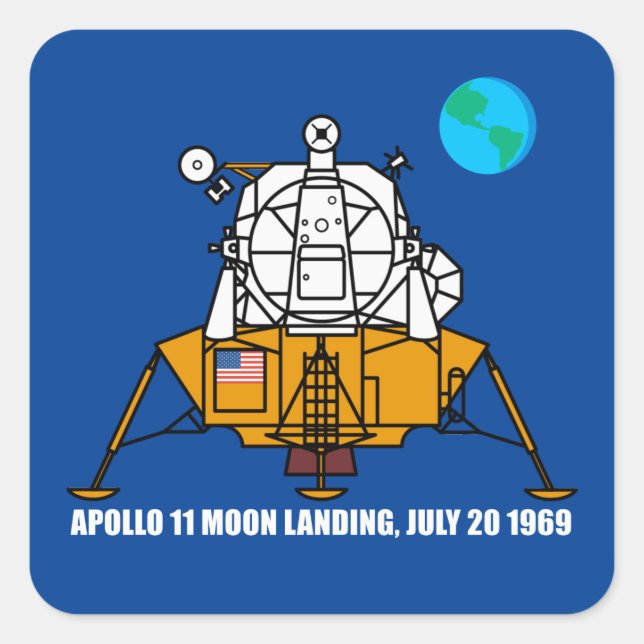 Pegatina Cuadrada Logo del 50º aniversario, Apolo 11 Moon Landing: (Anverso)