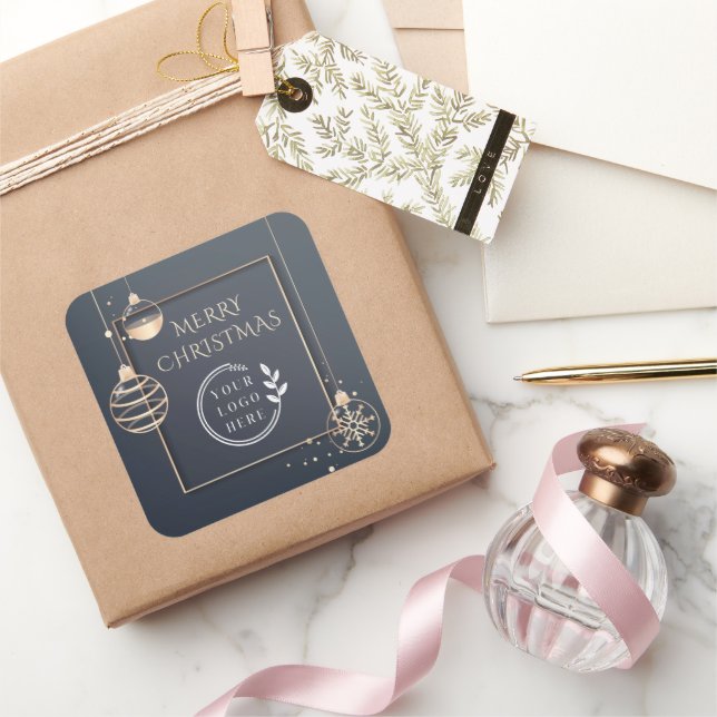 Pegatina Cuadrada Logo Feliz Navidad Vacaciones Corporativas Moderna (Regalar)