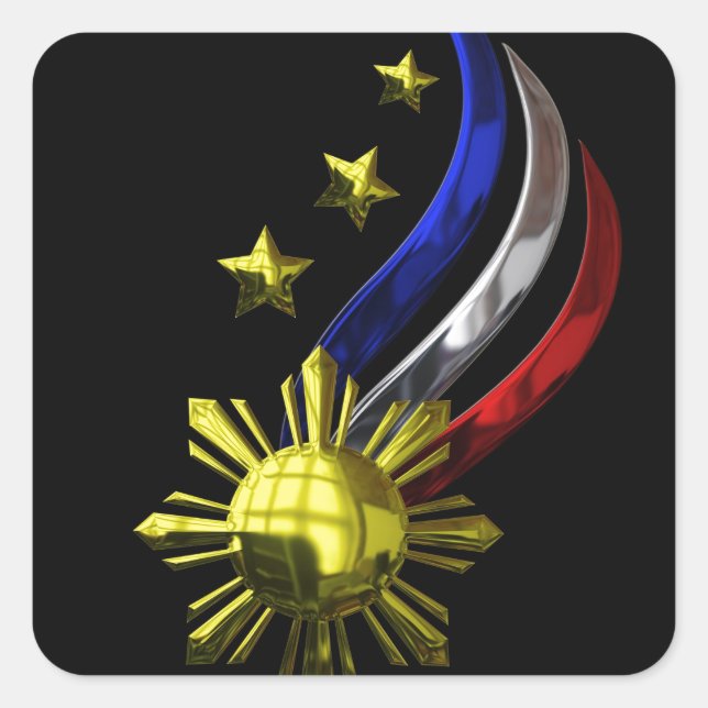 Pegatina Cuadrada Logo Filipino Original. ¡Mabuhay Pilipinas! (Anverso)